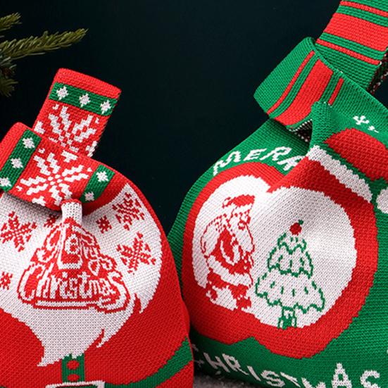 Christmas Gift Bag Knitted Xmas Tree Handbag Christmas Eve Party Favor Bag Reusable Gift Pouch for Festive Gift Packaging