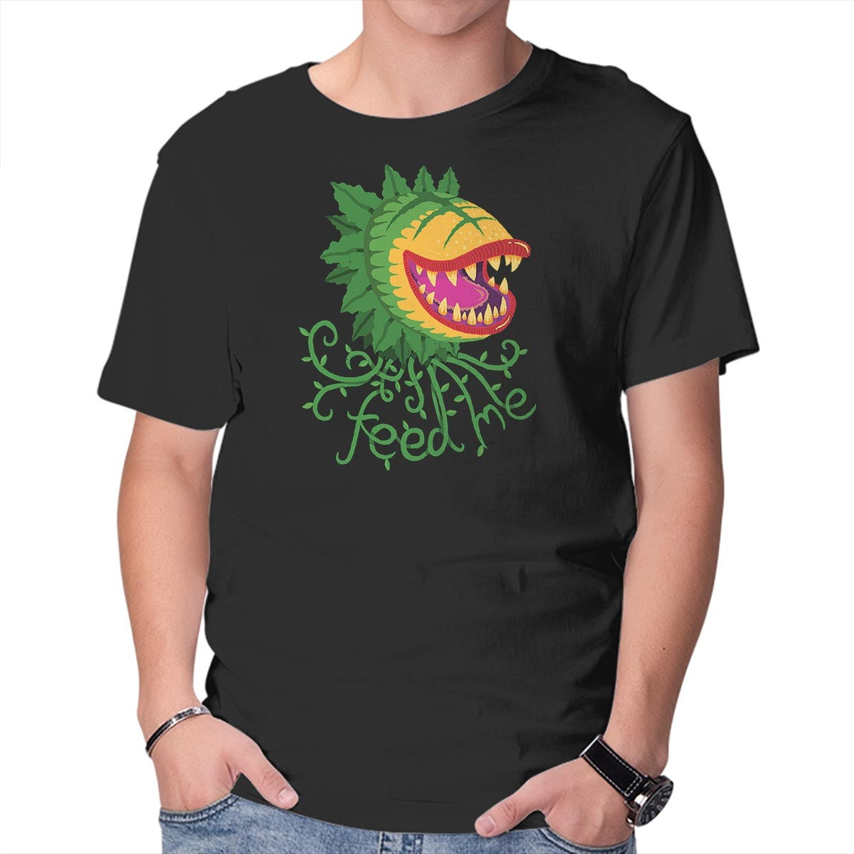 Unisex Crew Neck T-Shirt Feeeeeed Me Graphic Short Sleeve Casual Tee M