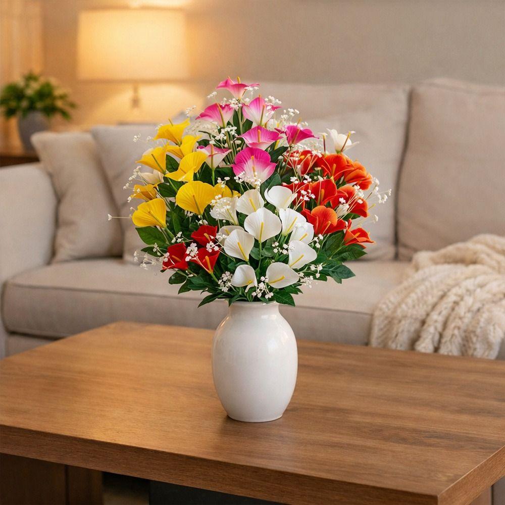 18-head Calla Lily Artificial Bouquet High Pole Home Living Room Decoration Simulation Calla Lily Flowers with Leaves