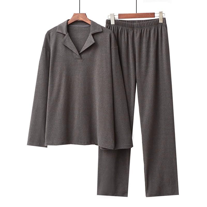 Par Pyjamas Sæt V-hals Langærmet Tyk Varm Loungewear Mænd Kvinder