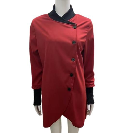 Women Fall Winter Jacket Stand Collar Neck Protection Single-breasted Irregular Split Hem Soft Patchwork Long Sleeve Solid Color Thick Warm