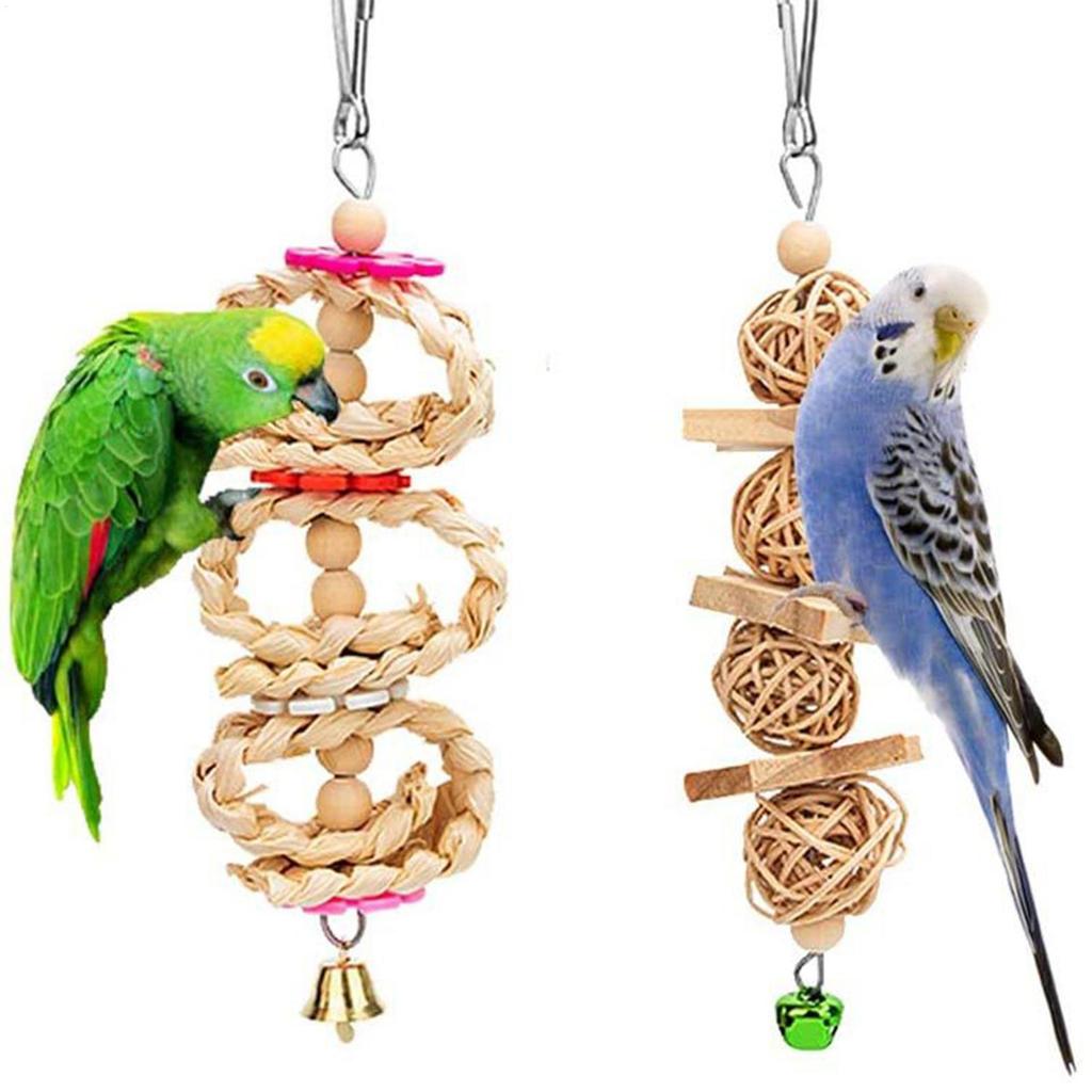 Bird Toys Combination Parrot Bird Toys Wood Articles Bite Pet Bird Toys For Parrot Training Bird Toy Swing Ball Bell Standing