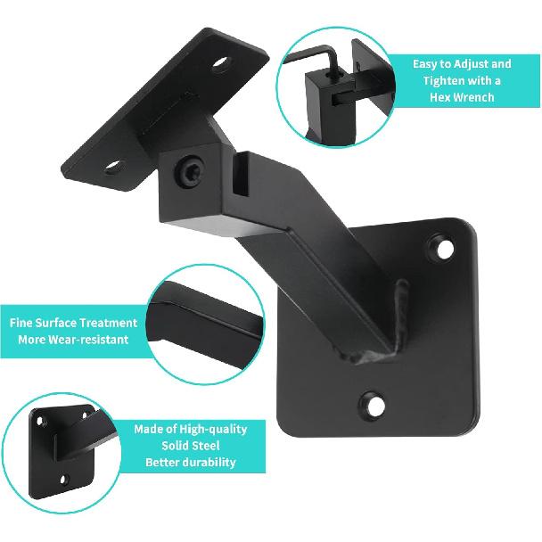 Swivel Handrail Brackets Heavy Duty Steel Hand Rail Brackets for Staircase Stair Railing, Pack of 4 (Black)