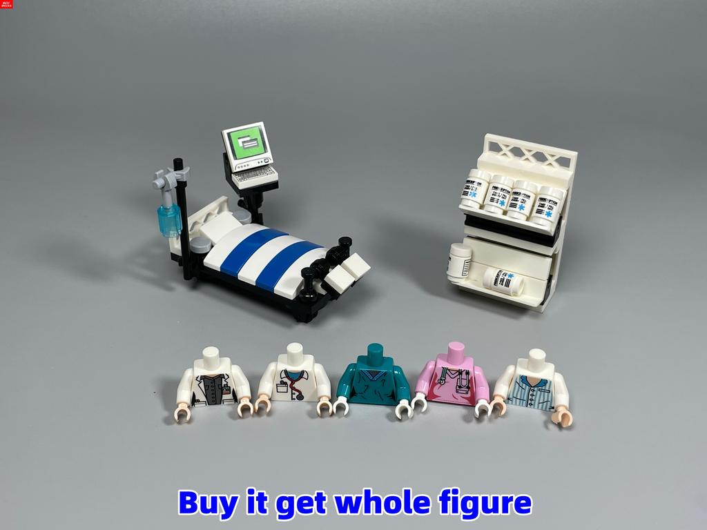 Non-Toxic Moc Bricks Operating Table Doctor Injection Syringe Hospital Emergency Medical Aid Scene Building Blocks Kids Mini Toys