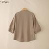 ZANZEA Women Casual Round Neck Solid Color 3/4 Sleeve Cotton Blouse