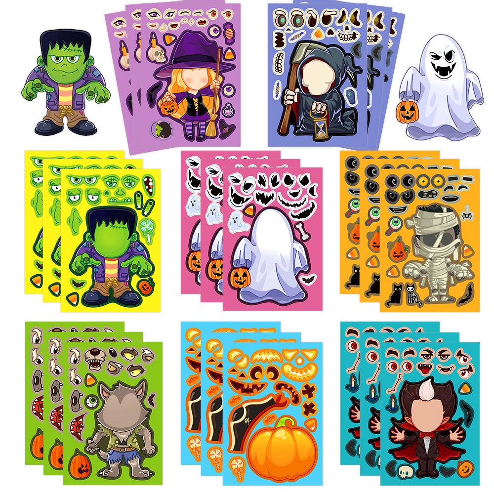 Toy Puzzle Stickers Halloween Make A Face Stickers Handicrafts Waterproof Repeat Stickers