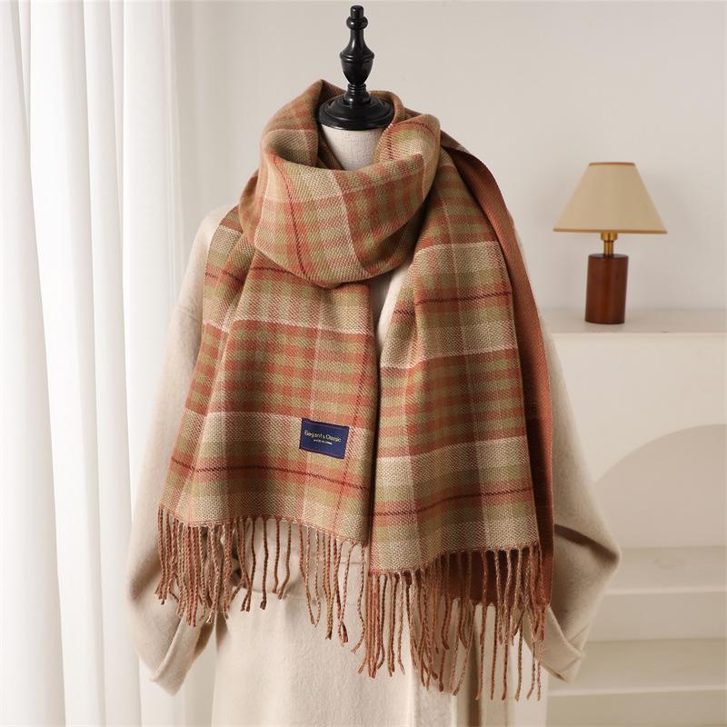 Cross-Border High-End Autumn And Winter Plaid Warm Scarf Women'S Shawl Versatile Commuter Fringed Fine Sand Imitation Cashmere Scarf