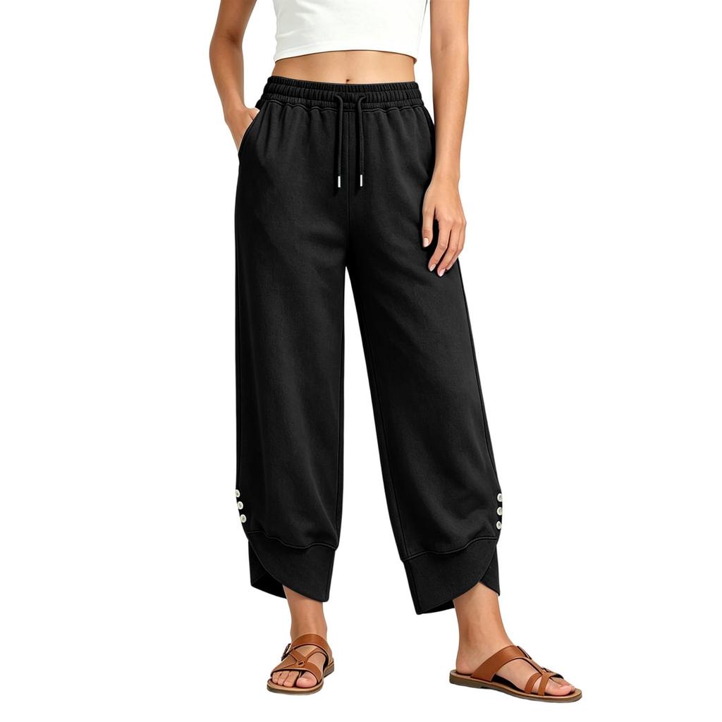Women's Casual Loose Fit Drawstring Wide Leg Pants with Pockets