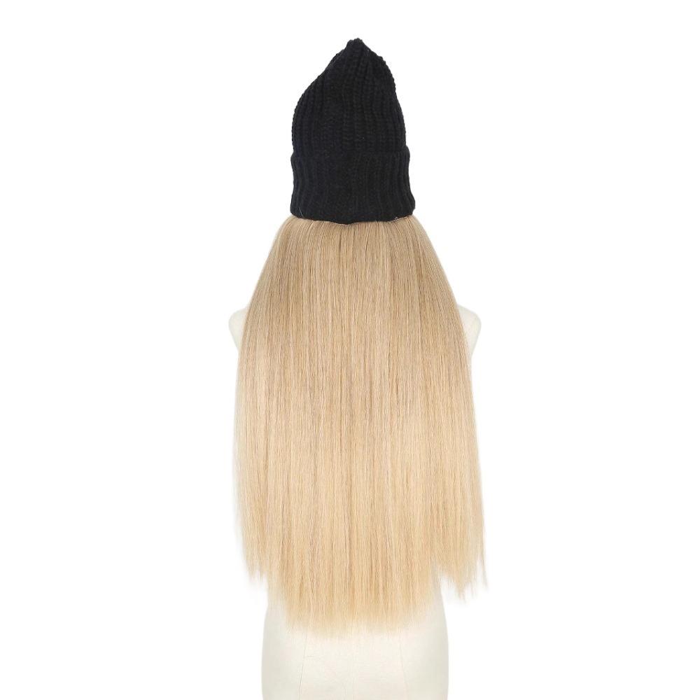 Winter Cap Beanies Hat with Hair Wigs One-piece Long Straight Hair Ski Knitted Hat Wig  Girls