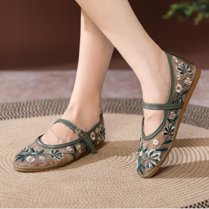Móda 2025 Jaro Vysoce kvalitní Ležérní Síťované Dámské Baleríny, Ozdoba S Přezkou Velká Velikost Boty Mary Jane dámské boty