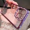 Luxury Plating Glitter Diamond Transparent Case For iPhone 16 15 16E 12 14 13 Pro Max Plus Female Soft Silicone Shockproof Cover