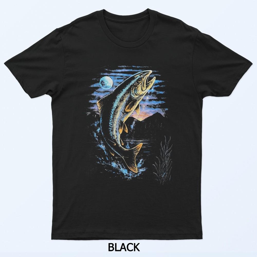 

Fish Midnight Salmon Howling To Moon Parody Fishing Lover T-Shirt 2XL