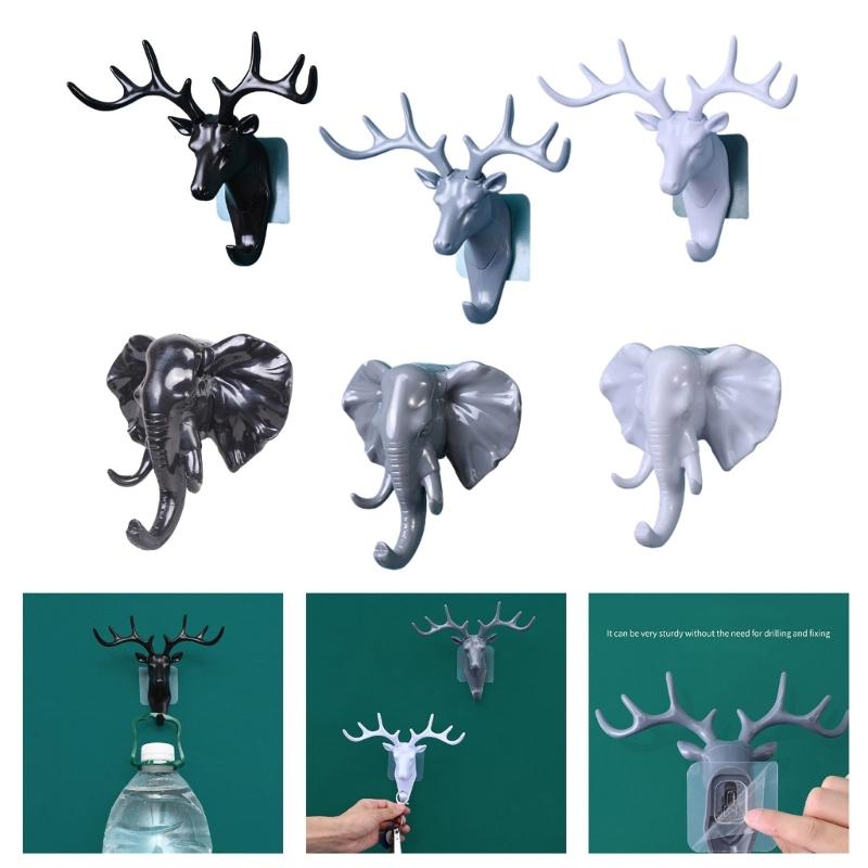 Elephant Deer Head Wall Hook Decorative Key Holder With Sturdy Plastic And Easy Adhesive For Home Decoration