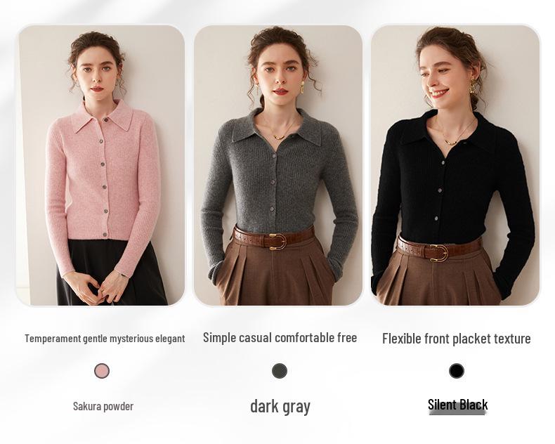 

Женский приталенный кардиган из кашемира с воротником поло Extra Large