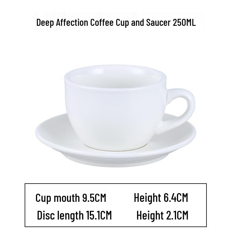 European Latte Art Cappuccino Cup & Saucer Set - White Ceramic Tea/Coffee Cup for Hotel Guest Room