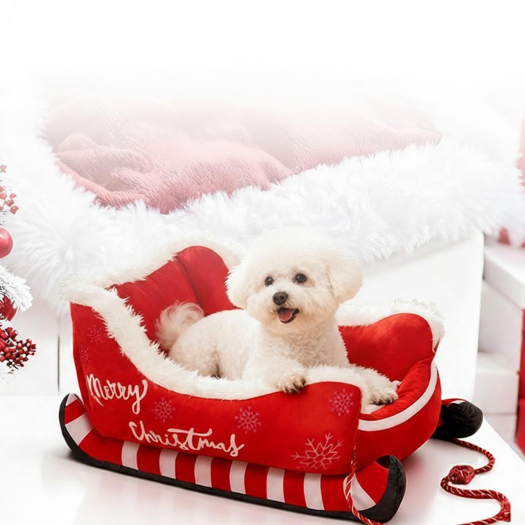 Festive Plush Cosy Dog Cat Beds W/ Non Slip Base Xmas Warm Pet Bed Pad Mat Xmas Festive Insulated Nest for Puppy Indoor Outdoor