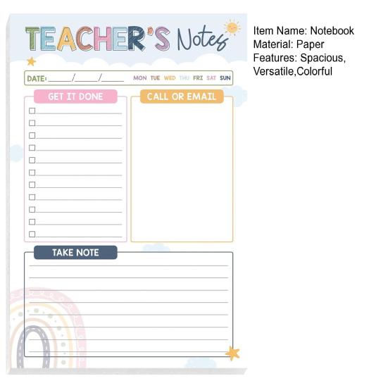 Bohemian Rainbow Teacher Notepad Gratitude Gift with To-Do Lists Contact Log & Notes Section Inspirational Planner for Educators
