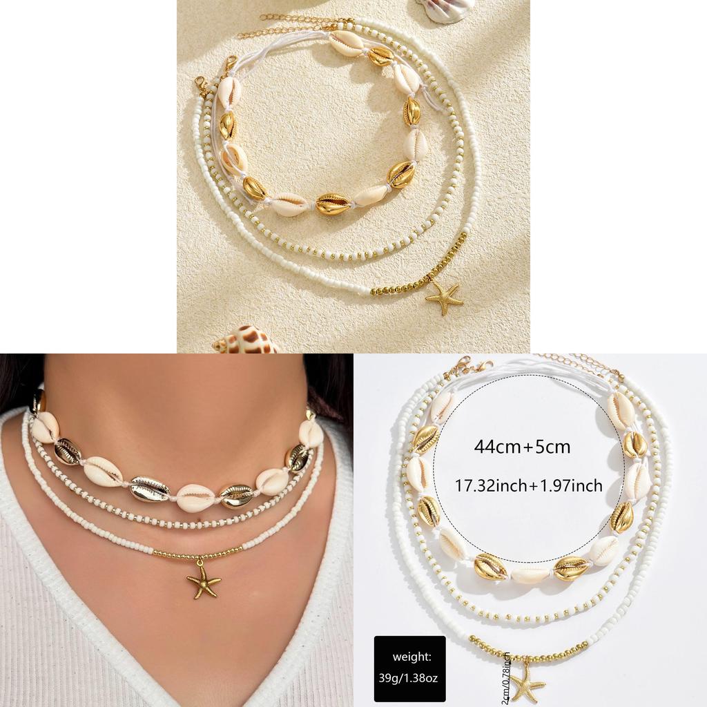 Bohemian Shell Necklace Set With Multilayer Geometric Design For Women