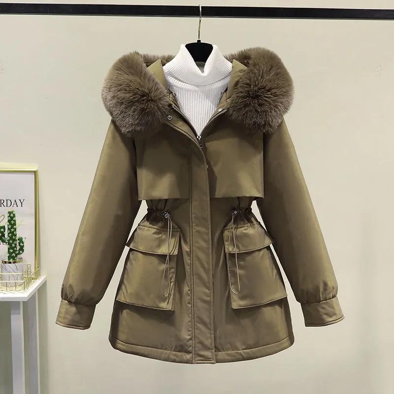 Women's Winter Mid-length Thickened Pie Over Solid Color Hooded Removable Cotton Coat