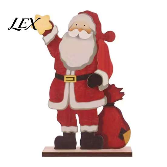 Wooden Christmas Ornaments Nordic Ornaments, Wood Reindeer Santa Claus Snowman Figurine, Decorative Crafts for Home Rustic Desktop Decoration Holiday