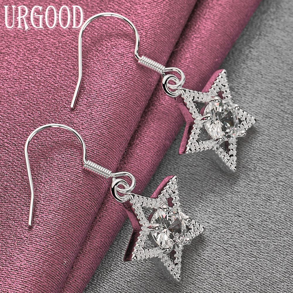 925 Sterling Silver AAA Zircon Star Earrings Wedding Jewelry