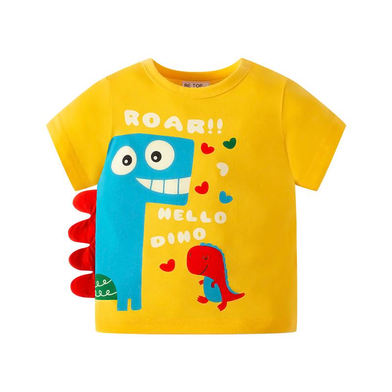 Dětské kreslené bavlněné tričko s dinosaurem - Chlapecké s krátkým rukávem, kulatým výstřihem, korejský styl