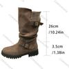 Feiern Sie Vintage Western Cowboy Stiefel Damen Neu Wildleder Runde Spitze Dicke Ferse Schuhe Retro Gürtelschnalle Gestapelte Mid-Calf Botas