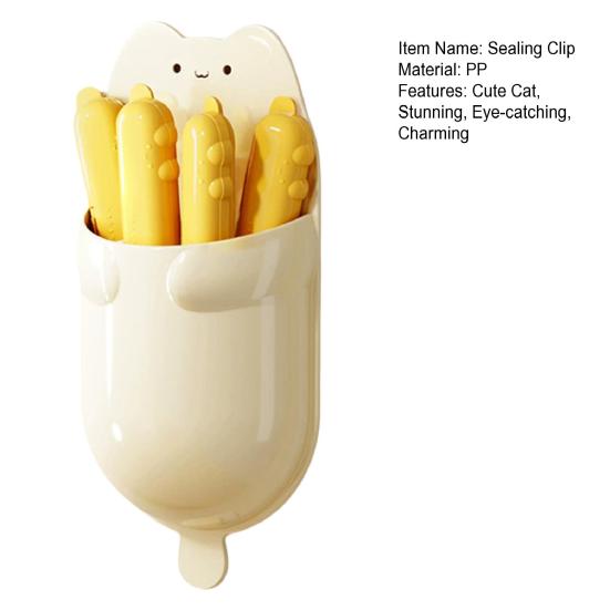 4 Pcs Plastic Food Clips with Magnetic Storage Box Sealing Clip with Cute Cat Fridge Magnet Holder for Food Storage Kitchen Home Decor