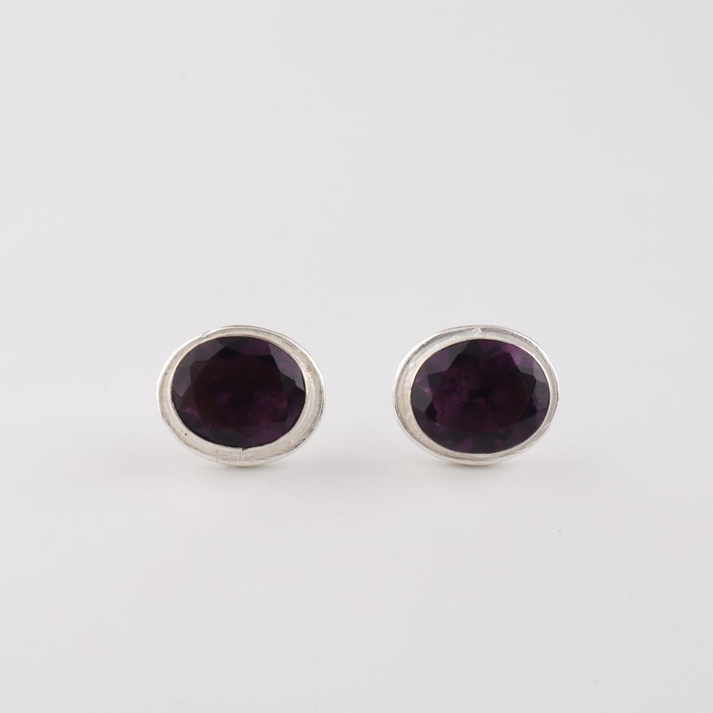 Amethyst Gemstone 925 Sterling Silver Jewelry Handmade Earrings Wedding Stud0.5" EE-178-7