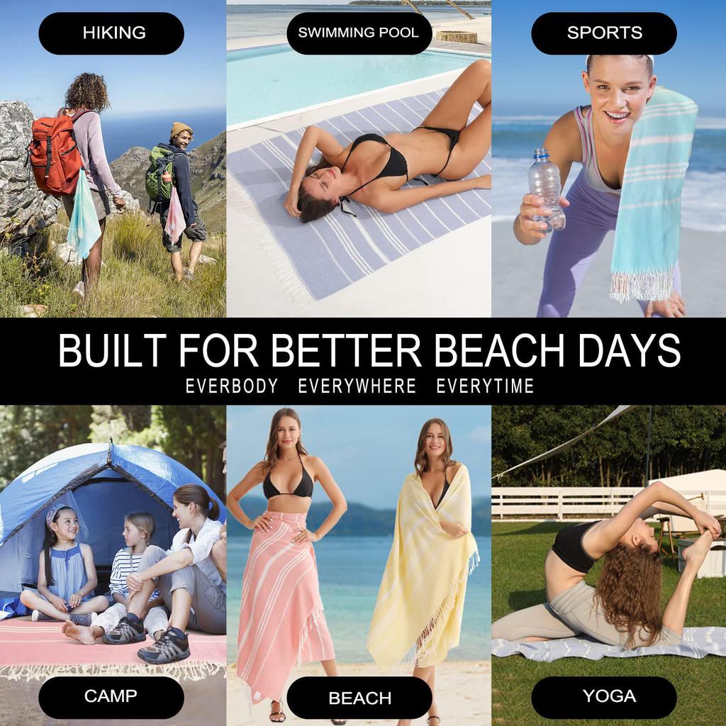 Extra-Large Sand-Free Turkish Beach Towel for Travel, Pool, and Bath
