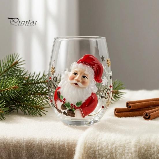 Cute Winter Beverage Cup Christmas Stemless Glass Cup, Santa Claus Decorative Drinking Glass, Holiday Party Souvenirs Transparent Water Mug