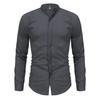 Mens Stand Collar Non Iron Slim Fit Long Sleeve Cool Casual Shirt