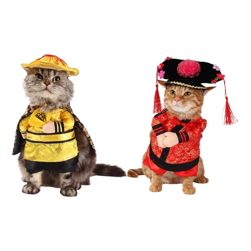 Chinese Emperors Princesses Cats Costume Funny Pet Clothing Traditional Soft Breathable Polyester Fabric