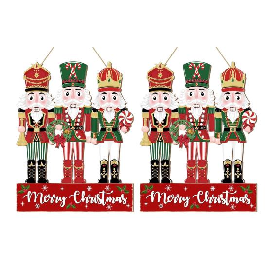 1/2Pcs Christmas Soldier Hanging Sign Farmhouse Rustic Wooden Soldier Round Sign Indoor Outdoor Merry Xmas Door Hanger Wall Hanging Decoration