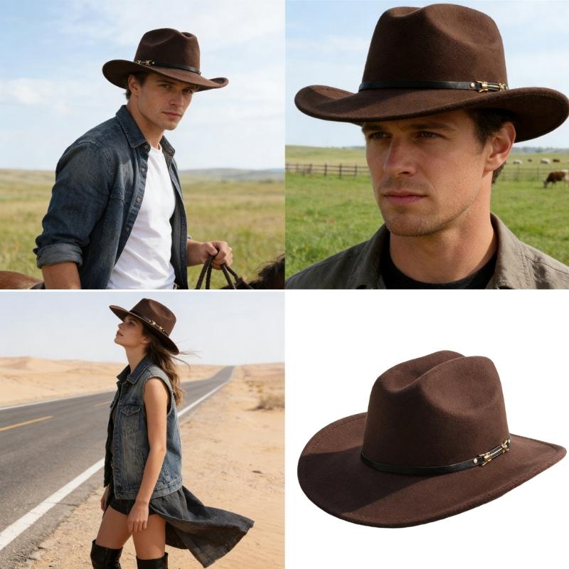 Windproof Cowboy Cap with PU Hat Belt and Wide Brims Design for Enhancing Sun Protections In Outdoor Activity Essential