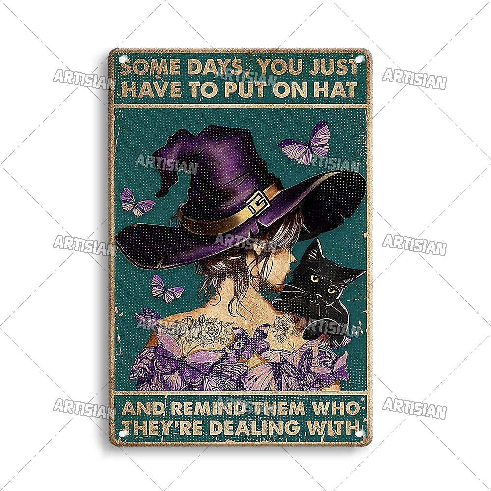Artisian Halloween Metal Plaque Girl And Cat Tin Sign Black Cat Decorative Plate Wall Decor Garage Bar Pub Club Hotel Kitchen