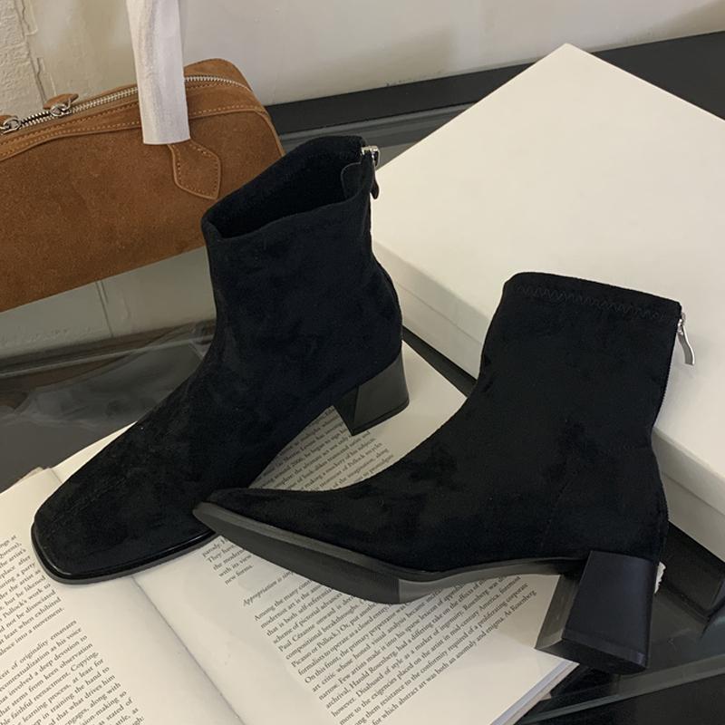 Eilyken High Quality Concise Woman Ankle Boots Autumn Winter Square Low Heels Shoes Fashion Zipper Botas Para Mujer 35 чёрный