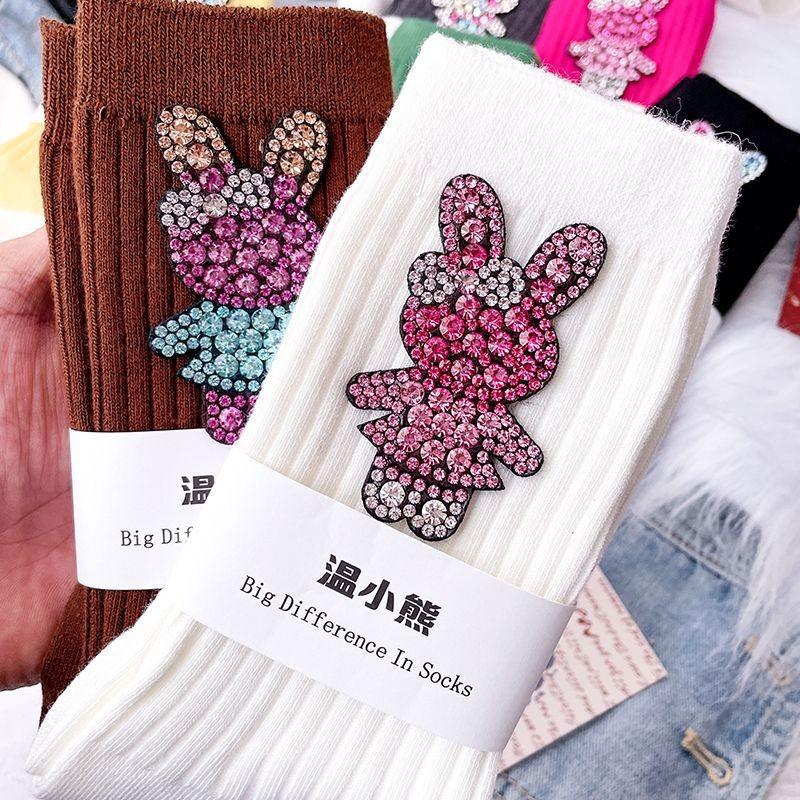 Diamond Cartoon Bunny Decoration Socks, Fashion Diamond Sparkling Women's Socks, Comfortable and Breathable Christmas Stockings