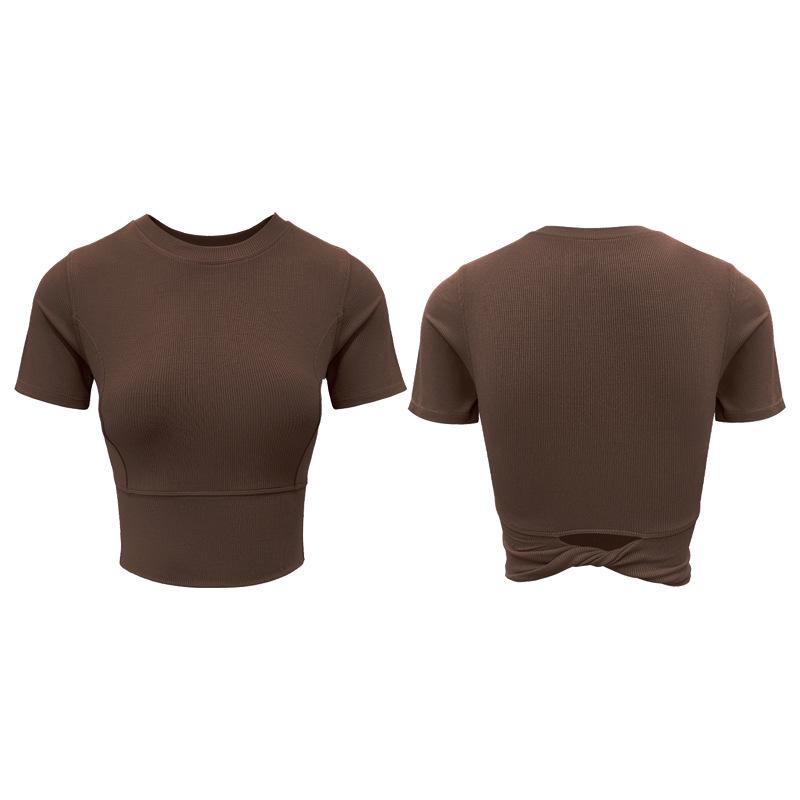 

Женский летний топ для йоги и фитнеса - Круглый вырез, Красивая спина, Короткий рукав с вырезом M