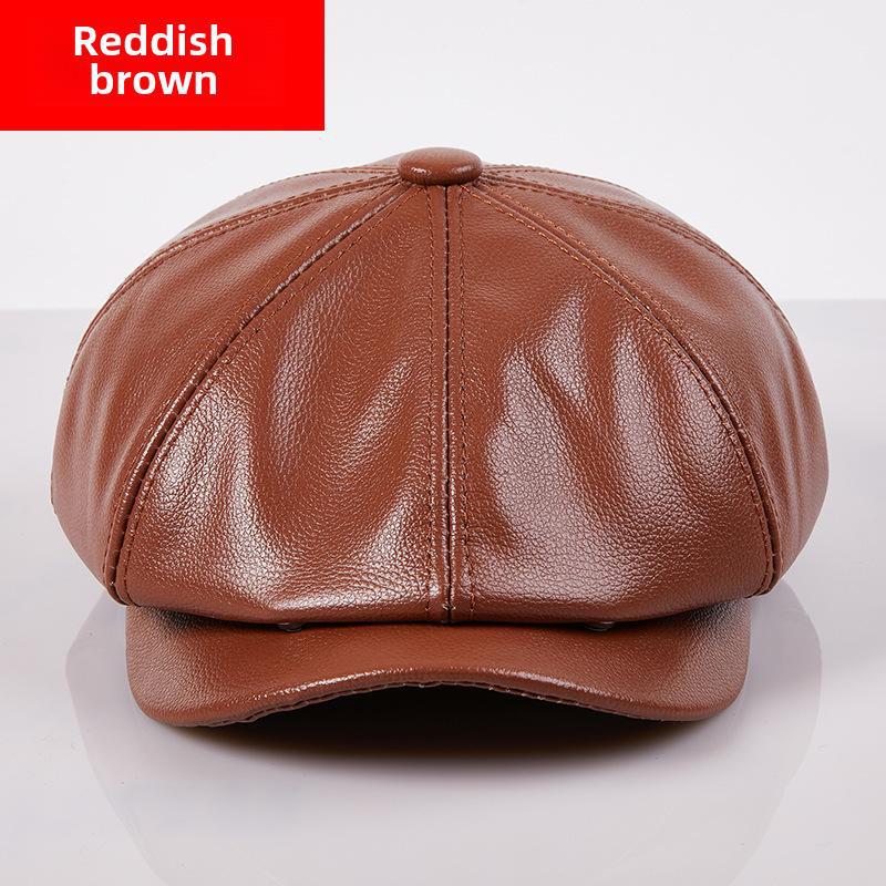 

Модный восьмиугольный берет из коровьей кожи в корейском стиле для мужчин - осень/зима XXL (59-60cm) красный/коричневый