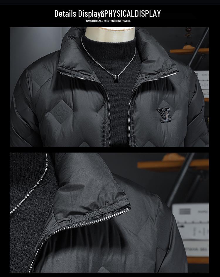 2025 Winter Men's Embossed Stand Collar Down Jacket - European Style Trendy Casual Outerwear