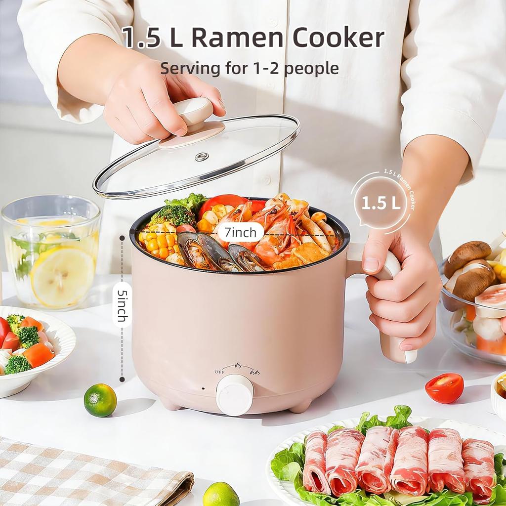 Stick Cooker for Noodles, Soup, Oatmeal, Ramen Pot with Boil Dry Protection for Dorm,