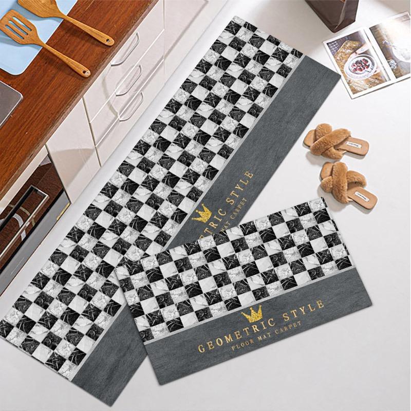 

Kitchen Floor Mat Pvc Waterproof Carpet Non-slip Foot Mats Leather Oil Proof Carpets Long Rug Black Pattern Home Decoration Rugs 1pc 50x80cm