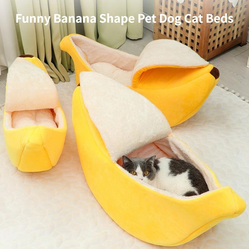 Bananenförmiges warmes Katzenbett Haus Lustig Niedlich Gemütlich Katzenmatte Betten Atmungsaktiv Langlebig Halbgeschlossenes Hundehütte Haustierzubehör