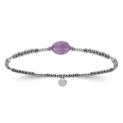 [R4094] - Pulseira de prata 'Mineralia' com ametista cinza-prateada (ródio) - 16cm - 8x6mm