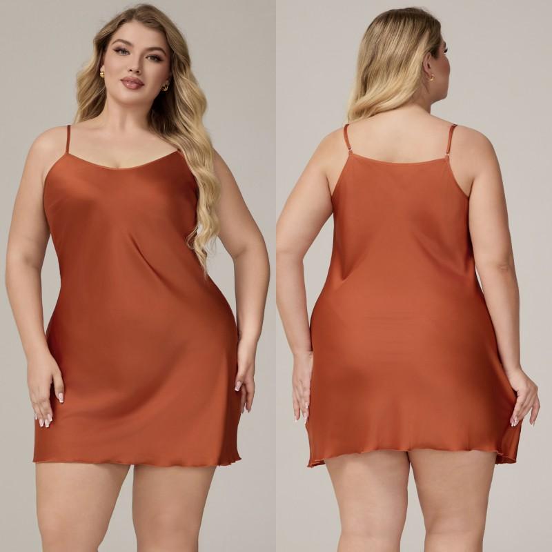 Womens Satin Chiffon Sleep Dress Plus Size V-Neck Sleeveless Nightgown Home Lounge Comfort