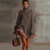Damen Grauer Oversized Strickpullover mit hohem Kragen