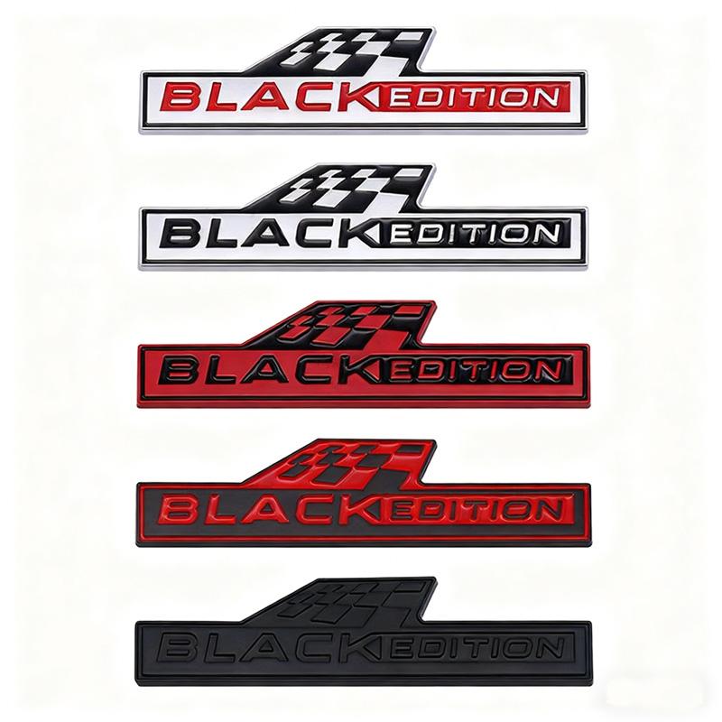 Car Black Edition 3D Emblem Sticker - Racing Checkered Flag Style Self-Adhesive Auto Body Decal Badge