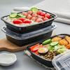 1-100pcs Black Disposable Food Containers  Plastic Takeaway Box with Lid for Salad Sandwiches Fruit Kitchen Refrigerator Storage
