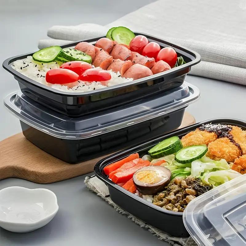 1-100pcs Black Disposable Food Containers Plastic Takeaway Box with Lid for Salad Sandwiches Fruit Kitchen Refrigerator Storage